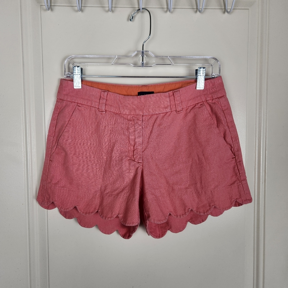 J by J. Crew Women's Shorts Linen Blend Pink Scallop Hem Size 2